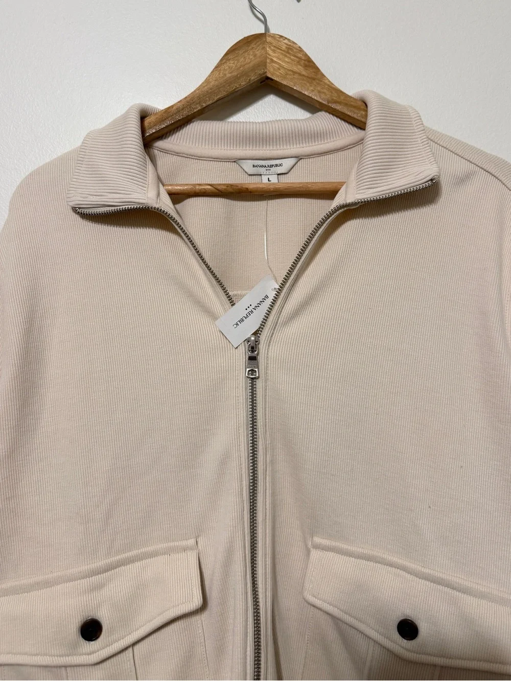 NWT Banana Republic Mens Heavy Utility Jacket Size Large Cream Ivory Zip Up New